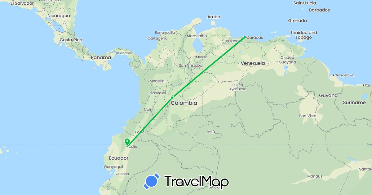 TravelMap itinerary: driving, bus in Colombia, Ecuador, Venezuela (South America)